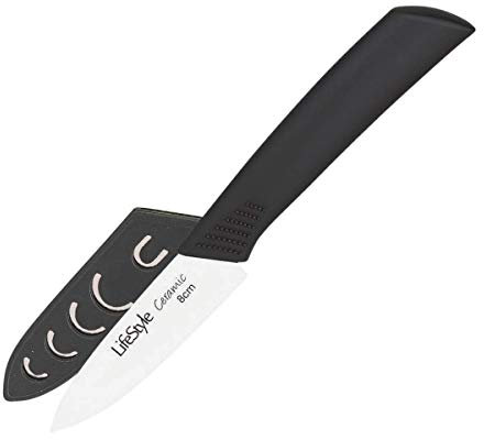Lifestyle Cuchillo de Hoja Ceramica de Zirconia de 8 cm con Mango Tacto Silicona Incluye Funda Protectora
