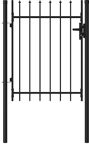 vidaXL Zauntor Einzelflügel mit Speerspitzen Gartentor Gartentür Gartenpforte Zauntür Hoftür Tor Hoftor Pforte Einzeltor Stahl 1x1,2m Schwarz