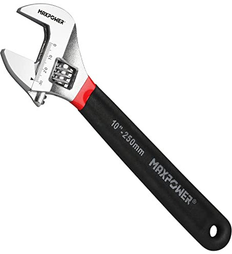 MAXPOWER Adjustable Spanner 250mm (10-Inch), Adjustable Wrench Shifter Spanners with Soft Grip and Dual Scale SAE and Metric