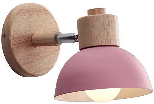 WOTTES Wandlampe Retro Holz E27 Wandbeleuchtung Vintage Innen Wandleuchte Moderne Wandlicht Wandstrahler Industrial Wall Lamp für Wohnzimmer Korridor Treppen Schlafzimmer (1 Stück, Rose)