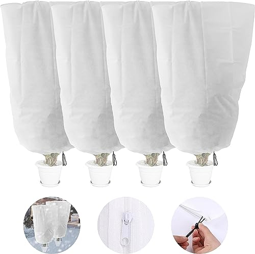 GIONAR 4 Stück Winterschutz für Pflanzen, Frostschutz Kübelpflanzensack Groß für kübelpflanzen mit Reißverschluss Zugband Atmungsaktiv - Reißfest 120X80 cm