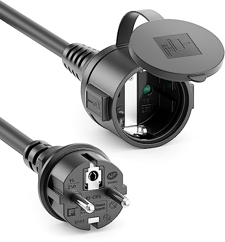 deleyCON 10m Câble Rallonge Extérieur IP44 (H07RN-F 3G1.5mm²) en Caoutchouc Résistant - Fiche avec Terre vers Prise - Noir