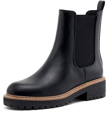 vodvob Women's Chelsea Boots Fashion Slip On Ankle Booties Casual Elastic Chunky Block Booties