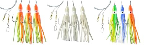 Set 3 Dorschvorfächer von Dega by Jenzi Gummi Octopus 3 Arme leuchtend7 Glitter Tintenfisch Norwegen fertig montiert Länge 150cm, Schnurstärke 0,70mm, Hakengröße 6/0