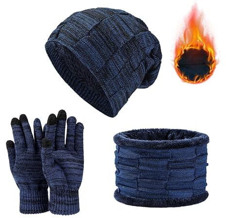 JXCTNNU Ensemble de Tricotés Bonnet Écharpe e Gants Packs Bonnet, Écharpe et Gants Homme Femme Ensemble Chauds d'hiver 3 en 1 avec Chaud Écharpe Chapeau Écran Tactile Gants
