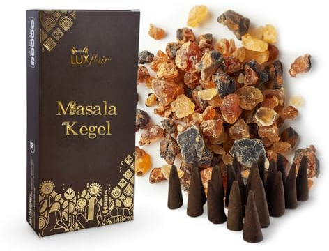 LUXflair Masala - Conos de incienso (25 conos de incienso), 100% natural, con resinas finamente molidas, auténticas y hechas a mano en la India