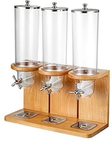 WOTZOV Distributore di Cereali da banco, Contenitore ermetico per Cucina, distributore di Cibo Secco da 1 a 3 lattine per Noci, legumi, Snack, Caramelle,Legno 12L