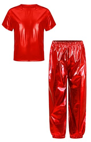 dPois Traje De Baile Hip-Hop Jazz Niñas Niños Camiseta Manga Corta Metalizado Con Pantalones Disfraz De Baile Fiesta Actuación Rojo 7-8 años