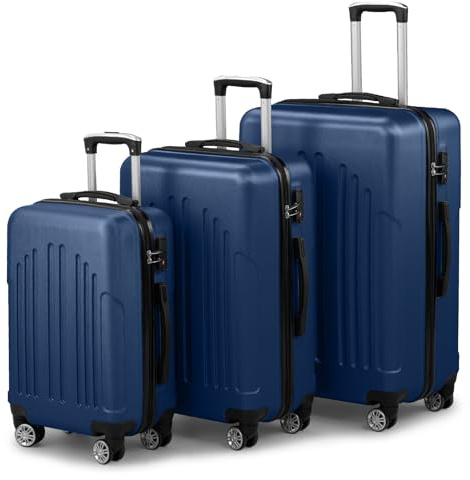 LALAHO Set de 3 Valises de Voyage, Valise Grande Taille & Cabine, Lot de 3 Valises, ABS+PC avec roulettes Pivotantes 360°, Design Bicolore contrasté (Bleu Marine)