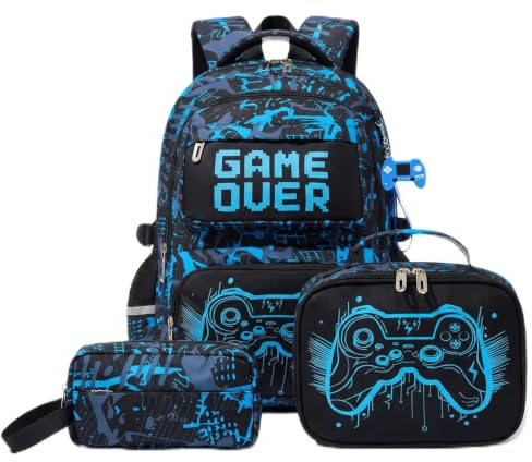 Amythe Mochila Escolar Niños 8 a 12 Años Luminosa 3 piezas Set Ligero, Blau