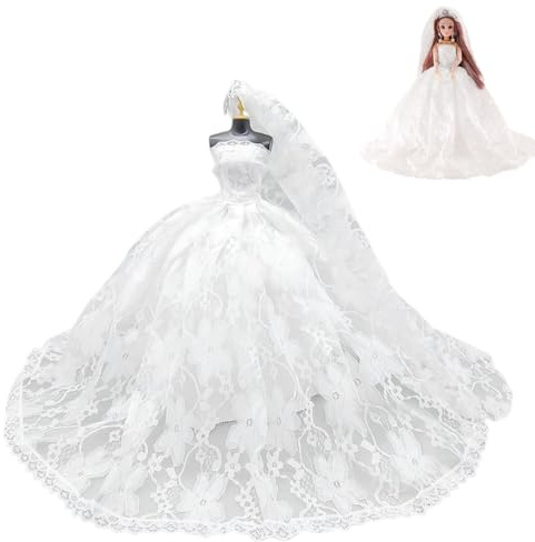 1 set de vestidos de boda para muñecas, incluyendo 1 vestido de novia, 1 velo y 1 corona, juguetes de vestir, ropa para muñecas,Ropa elegante vestido de noche de princesa para muñecas de 11,5 pulgadas