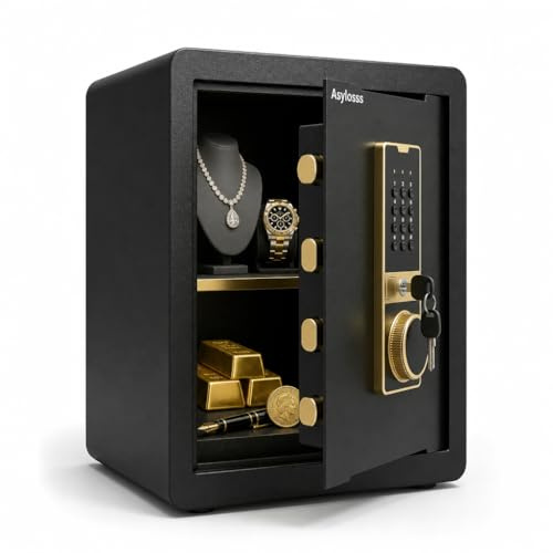 53L Digital Anti-Theft Safe, Shelf, Alarm, Wall Mount | Heavy-duty steel safe, 3-way access (code/key/Type-C), Removable shelf, Dual alarm, Wall-mountable, for cash jewelry office