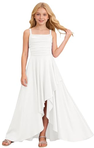 Vestido de comunión de gasa sin mangas de encaje para niñas, largo en A, bordado de princesa, vestido de fiesta de flores, vestido de fiesta vintage, vestido de fiesta con volantes, blanco, boda