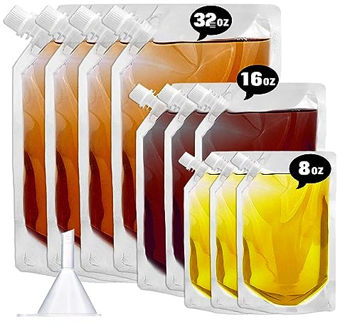 Cruise Liquor Flask Kit for Travel,Concealable and Reusable Rum Runner Alcohol Juice Travel Plastic Flasks Liquor Bags for Sneak Drink-4 x 32 oz + 3 x 16 oz + 3 x 8 oz +1 funnel