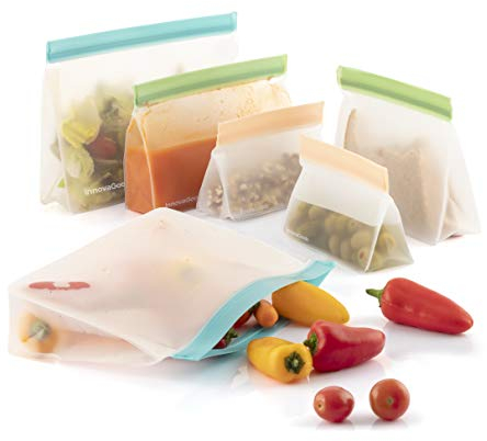 InnovaGoods® Set de bolsas reutilizables herméticas Zags, bolsas para almacenar alimentos, bolsas herméticas, diferentes tamaños, (6 piezas).