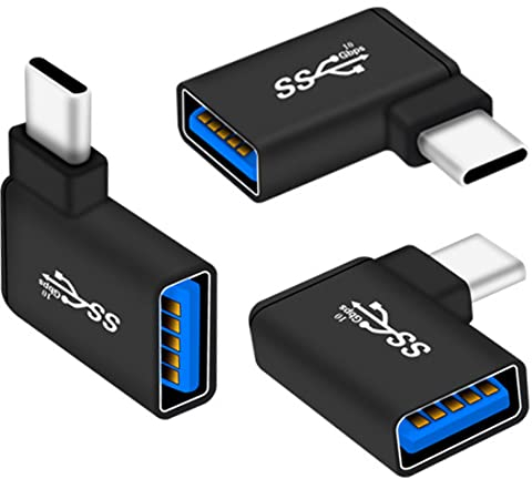 Mepsies USB C auf USB 3.0 90-Grad Adapter (3 Stück), USB-A 3.0 Buchse zu USB Typ C 3.1 Stecker Rechtwinkliger OTG Adapter Winkeladapter Kompatibel mit MacBook Pro, Laptop, Galaxy, Typ-C Handys
