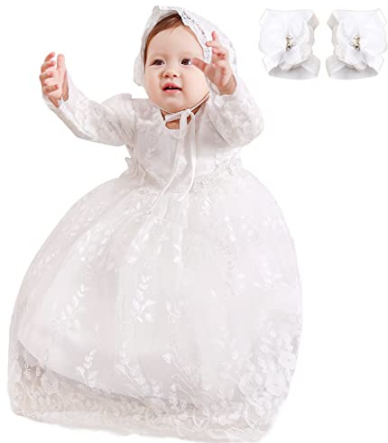 DPKM Baby Girl Baptism Dress 3PCS Infant Embroidered Christening Formal Gowns Outfit for Party Wedding