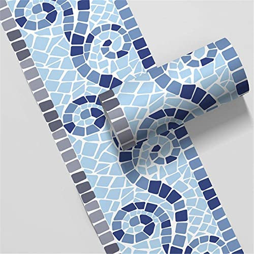 WYLNEP - Borde de papel tapiz, diseño de mosaico azul, decoración de pared extraíble friso de pared adhesivo de papel pintado, impermeable, de PVC, 10 x 500 cm