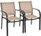 COSTWAY Garden Chairs Set of 2/4, Stackable Outdoor Dining Chairs with Armrests, Steel Frame Fabric Patio Bistro Chair Deck Seats for Balcony, Backyard, Lawn and Poolside (2, Brown+Black, 64x59x85cm)