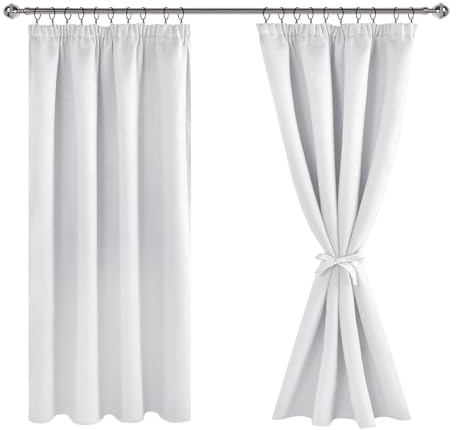 JIUZHEN Verdunklungsvorhänge Gardinen mit kräuselband Vorhang Blickdicht Weihnachten Vorhänge Wohnzimmer Gardinen Schlafzimmer Thermovorhang Weißgrau, H137 x B117 cm,2er Set
