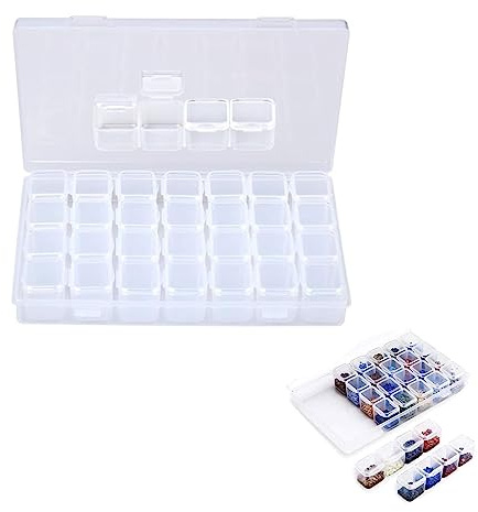 28 Grids Bead Storage Box, Diamond Art Storage Case Diamond Art Accessories, Clear Embroidery Bead Container Case for Beads DIY Crafts Earring Jewellery
