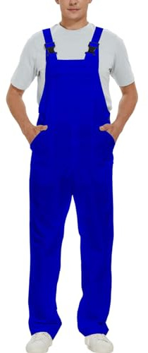 WORK IDEA Men's Bib Overalls Workwear Fashion Lightweight Jumpsuit with Pockets, Royal Blue, L
