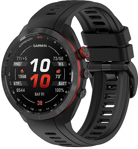 Discool ersättningsarmband kompatibla med Garmin Approach S70 42 mm, 20 mm justerbart mjukt silikonarmband med snabbutlösande klocktillbehör (svart), Rostfritt stål, Created Quartz