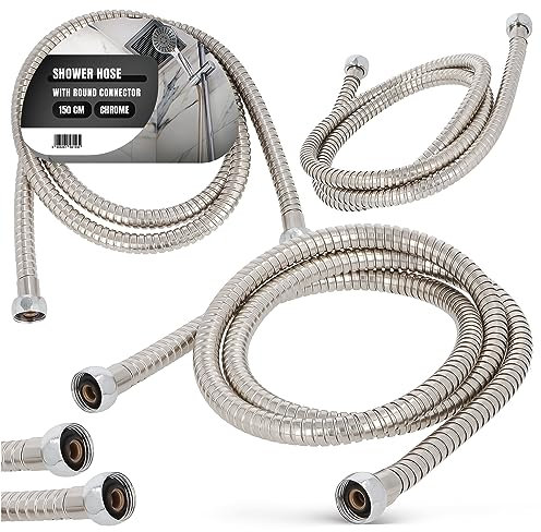 Tubo Doccia Vasca 150 cm Rubinetti da Bagno Universale Flessibile Anti Torsione Acciaio Inossidabile Cromato Protezione Antitorsione Antipiega Resistente Alta Temperatura