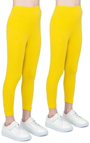 infatti 2er-Pack Leggings für Mädchen atmungsaktives Baumwollgewebe modische Kinderhosen Bequeme Kinderhosen Sport Ballett Schule Gymnastik, Gelb 9 Jahre (134 cm)
