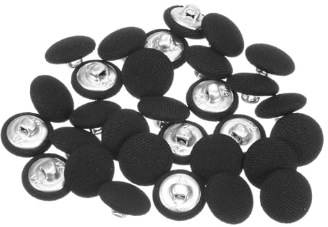 sourcing map 30pcs 24L Fabric Cloth Covered Button 15mm Metal Shank Round Sewing Buttons for Suits Dress Blouses, Black