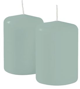 Risthò Stumpenkerzen, grau-grün, Durchmesser 7 cm, Höhe 10 cm, 4 Stück