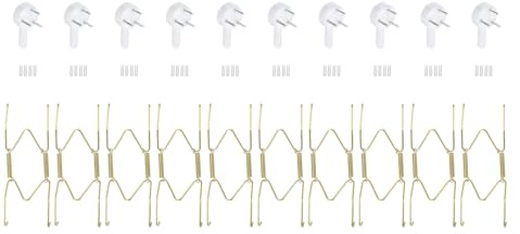 QUARKZMAN 10pz Piastra Gancio 5 pollici universale Ottone Invisibile Da muro Piastra Grucce 10pz Muro Ganci per Decorativi Piatti Oro