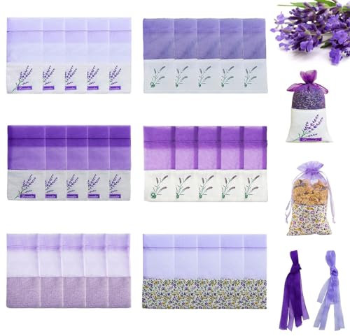 SAMSYOKI 30 Pezzi Sacchetti di Lavanda Bustina Sacchetti Lavanda Vuoti Sacchetti Profumati Con Nastri Viola Sacchetti Di Lavanda in Organza per Lavanda Spezie ed Erbe