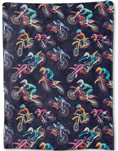 ainori Dirt Bike Blanket - Cool Motorcycle Racing Print Fleece Throw,Gifts for Women Men, Soft & Warm,Lightweight, for Edgy Decor, SPOR Lovers, and Room Home Accents 50x60in