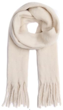 stylx Damen Web Strickschal UNI FARBEN und langen dicken FRANSEN, warmer Winter, Stola (UNI beige)