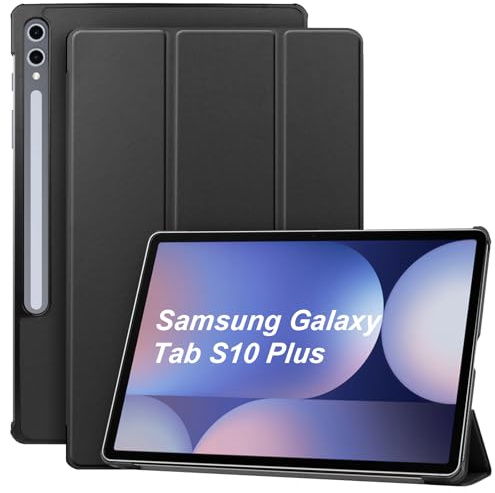 Haofun Hülle Kompatibel mit Samsung Galaxy Tab S10 Plus/S9 Plus, Dünn PU, leichte Flip Case, Rückseite Abdeckung Klappständer, Schlanke Schutzhülle mit Auto Schlaf/Aufwach, Schwarz