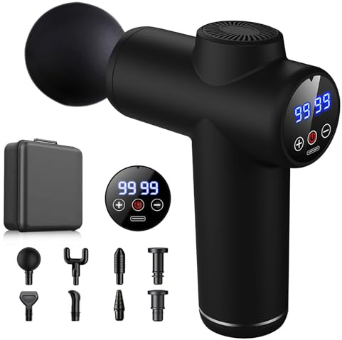 Bizcasa Pistola de Masaje Muscular,99 Velocidades,8 Cabezales de Masaje,Pantalla LCD Táctil 29900rpm,con Tipo-C y caja dealmacenamiento,Masajeador de Músculos para Aliviar el Dolor Muscular (Negro)