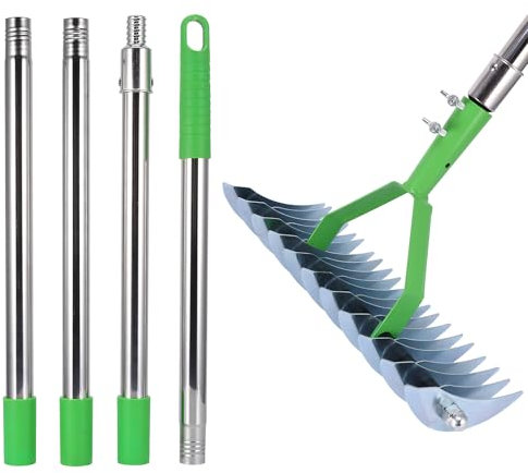 Râteau de jardin en forme d'arc de 170 cm avec poignée en acier inoxydable et tête en métal pour gazon, râteau robuste pour gazon et gazon, râteau polyvalent pour la gestion des terres