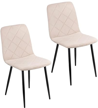 Baroni Home Set di 2 Sedie Moderne con Rivestimento in Velluto e Gambe in Ferro Nero, Poltrona da Soggiorno, Camera da Letto, Sala da Pranzo, Beige, 52x44x85 cm