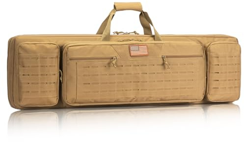 lollwolf 42 inch Soft Rifle Case Double Rifle Bag for Hunting Shooting Range, Long Gun Carry Bag with Lockable Zipper and Backpack Strap, Flat Dark Earth