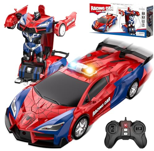 Spider Macchina Telecomandata per Bambini, 2.4GHz Trasforma Robot & Auto Radiocomandata Bimbo,Macchina Giocattolo Gioco Ruota di 360°,Giochi Regalo Compleanno Natale Bambino 3 4 5 6 7 8 9 Anni Maschio