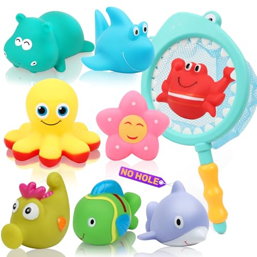 Mould Free Bath Toys - Baby Bath Toys for 1 2 3 4 Year Olds Toddler Kids, 9-Piece Set No Hole No Mould Bathtub Toys, Anti Mould Sea Animals Swimming Pool Water Toys