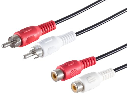 1aTTack.de 1 cavo di prolunga cinch da 2,5 m, 2 spine cinch a 2 prese cinch, cavo di collegamento audio stereo, connettori stampati, contatti nichelati, HiFi TV