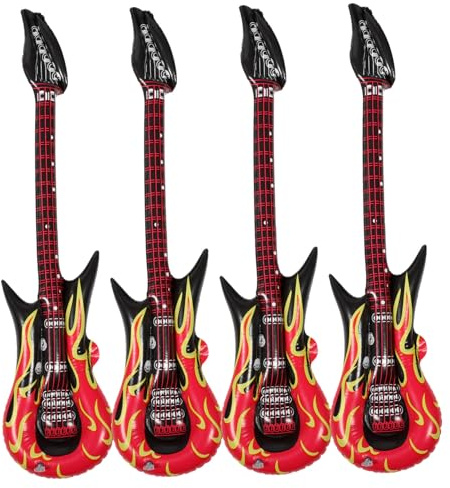TOBBOMEY Guitarra Inflable De PVC para Niños, Juguete Inflable Divertido y Educativo, Tamaño Estándar, Adecuado para Fiestas, Cumpleaños y Actividades Recreativas, Pack De 4 Unidades