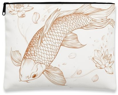 Bolsa de maquillaje de pez carpa, bolsa de viaje artística vintage para mujeres, organizador portátil de lona con cremallera, bolsa de aseo para el cuidado de la piel de primavera, Blanco, 7x9 Inch