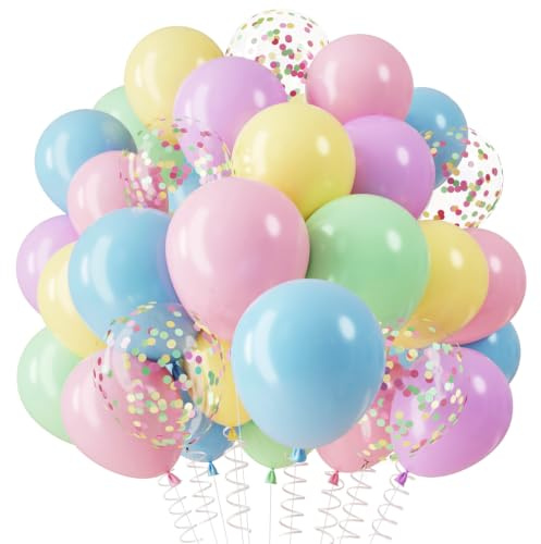 QIFU Pastell Färg Ballonger, 12 Tum Macaron Rosa Lila Grön Blå Födelsedagsballonger Med Macaron Confetti Ballong För Barn Födelsedags Flickor Färgglada Festballonger Prinsessa Enhörning Tema