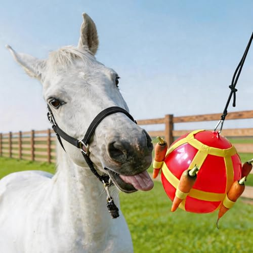 DayoVortex Palla per cavalli, giocattolo per arricchire e lenire e giocare, previene la noia per mangiatoia puzzle per cavalli, palla Jolly Ball (rosso)