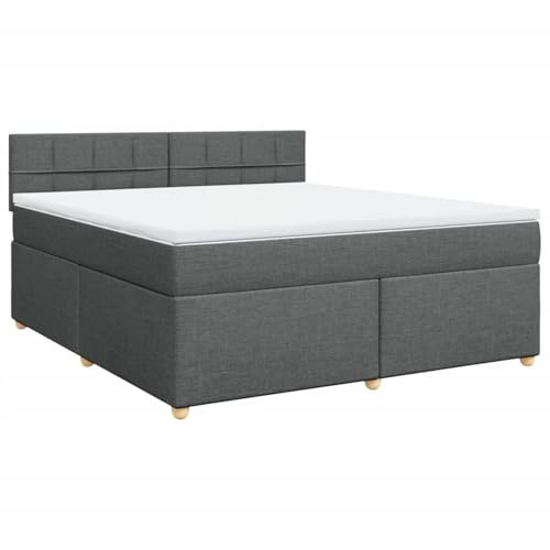 Cama con somier de 180 x 200 cm con colchón de muelles ensacados y funda transpirable, funda de tela gris oscuro, estructura de madera de pino maciza, zona de descanso de resistencia media, funda