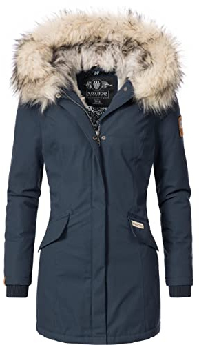 Navahoo Damen Winter Kurzmantel mit Kapuze Cristal Blau Gr. S