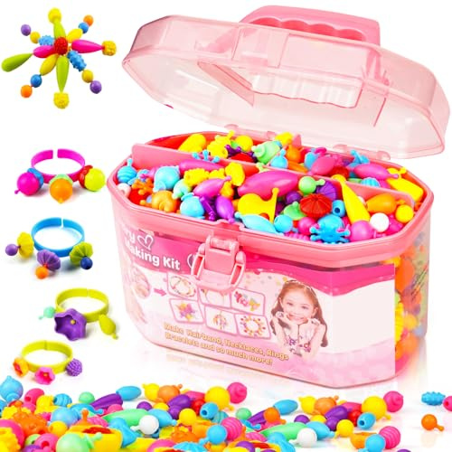 FUNZBO 650pcs Pop Beads - Jewelry Making Kit for 3 4 5 6 7 8 Year Old Little Girls, Arts and Crafts Toys for Kids, Necklace Bracelet Creativity Snap Set Birthday Gifts